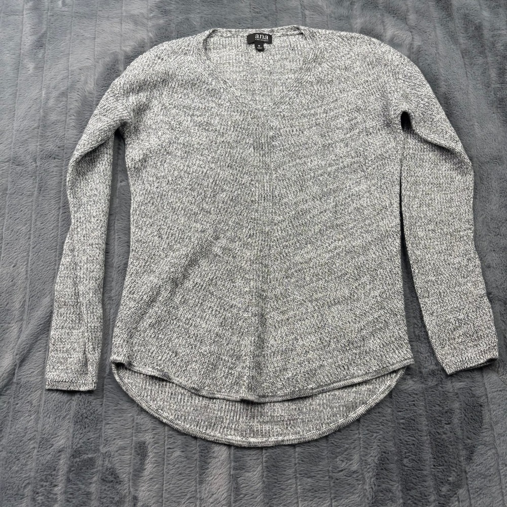 Ana A New Approach Womens Gray Marled V-Neck Cotton Sweater Size M 13413